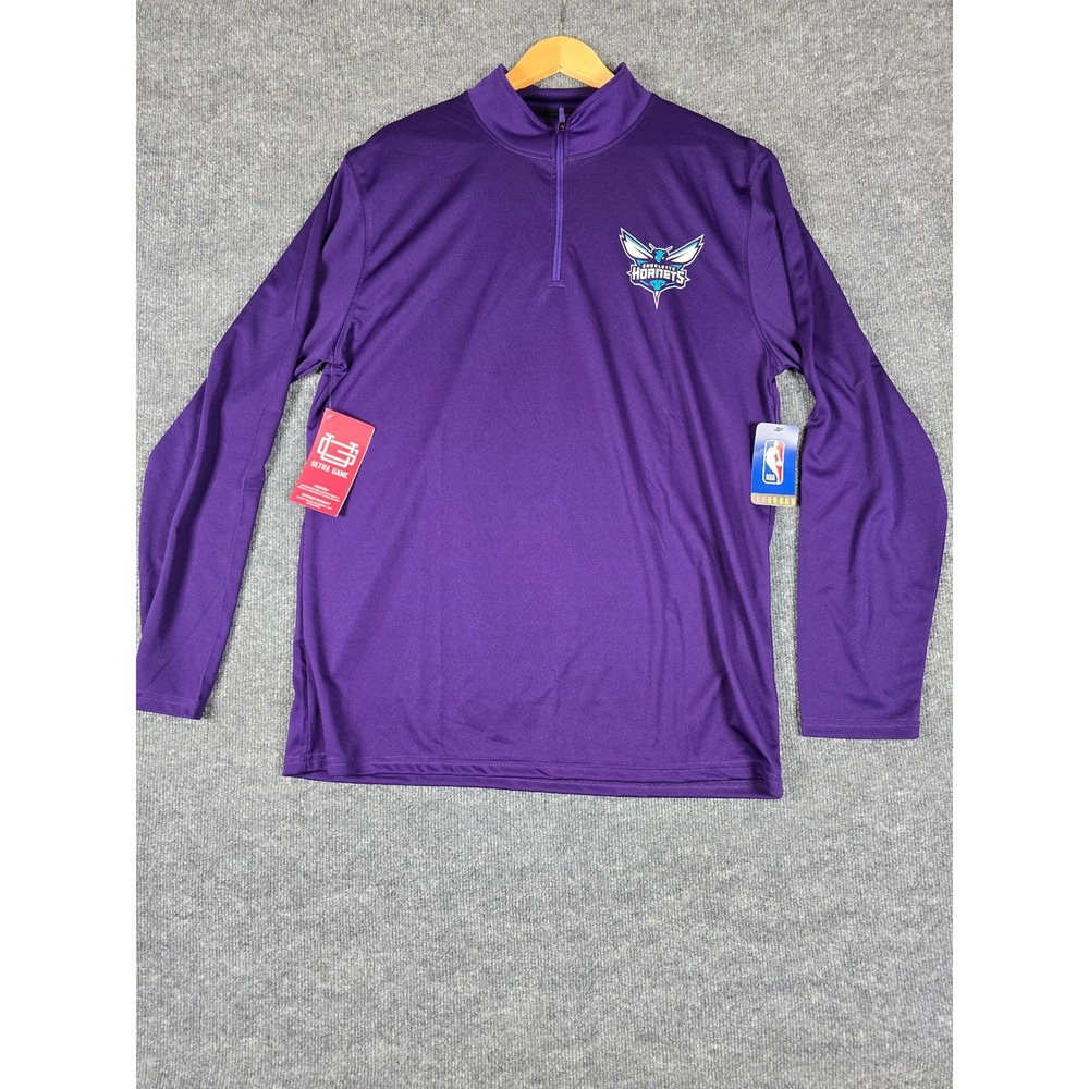 Mens Ultra Game Charlotte‎ Hornets Purple 1/4 Zip Long Sleeve  Sweatshirt Sz XL